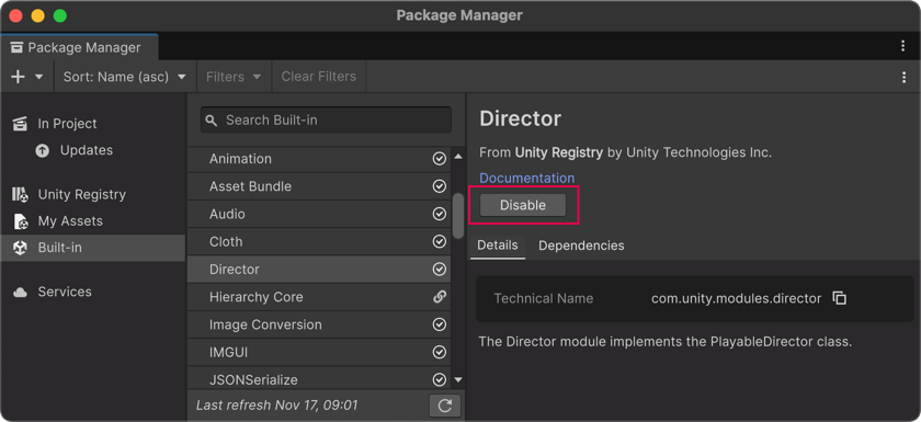 Disable button in the corner of the details panel