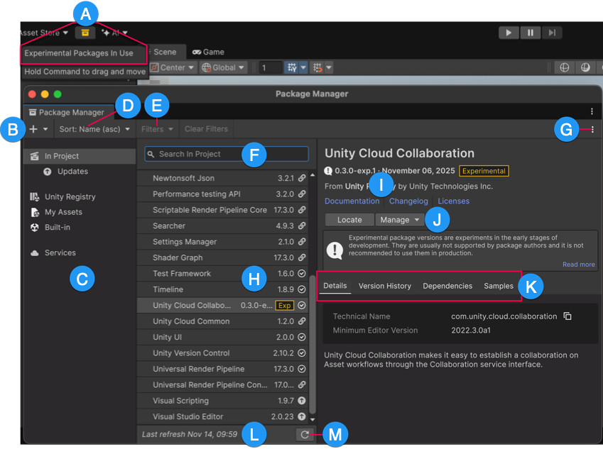 The Package Manager window
