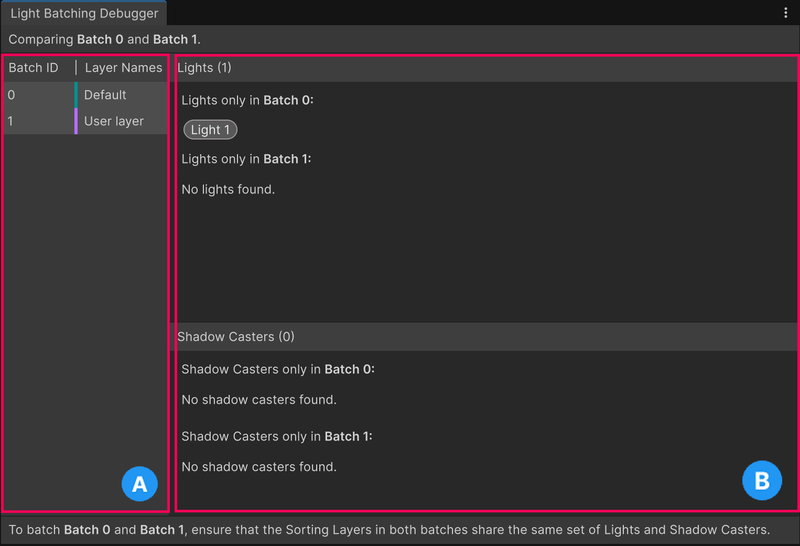 Light Batching Debugger window
