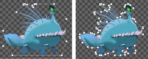 Left: Automatically generated geometry with a low Outline Detail value. Right: Automatically generated geometry with a higher Outline Detail value.