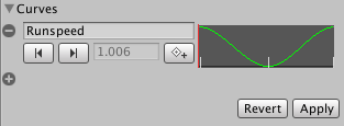 The Curves property expanded and displaying the animation curve for the Runspeed property.
