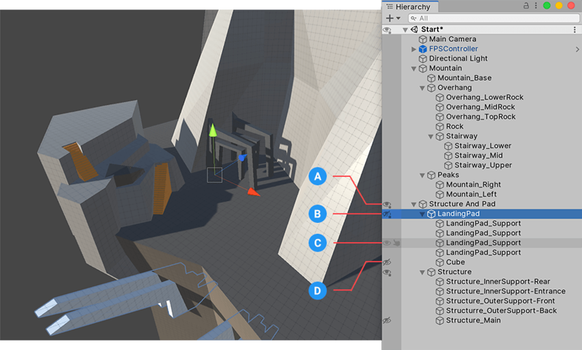 GameObject visibility states in the Hierarchy window