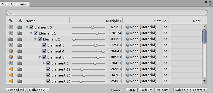 Example of a hierarchy with different columns.
