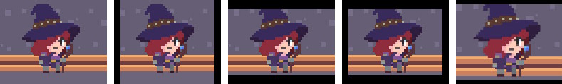 An image of a 2D character, with Crop Frame set to None, Pillarbox, Letterbox, Windowbox, and Stretch Fill.