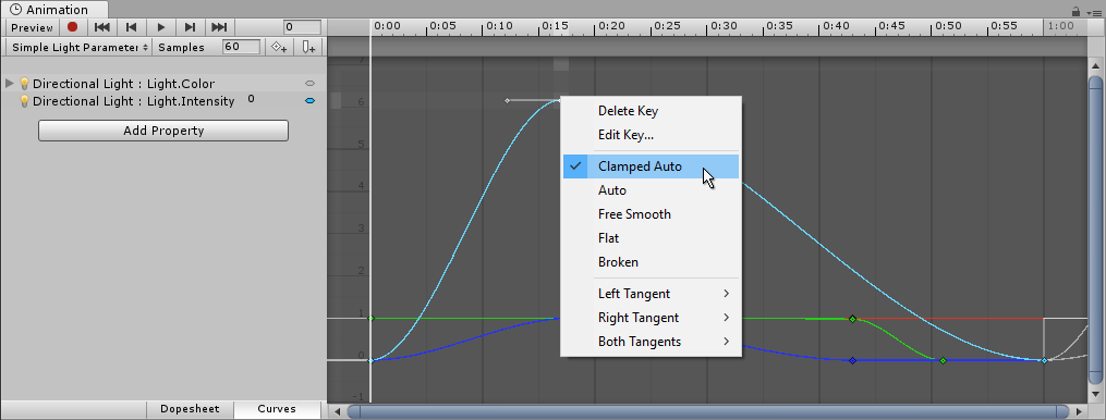 Tangent mode menu.