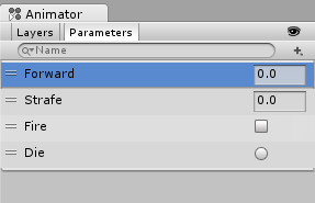 Animation Parameters in the Animator window.