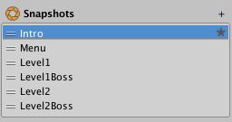The Snapshot panel displays the list of Snapshots in the Audio Mixer.
