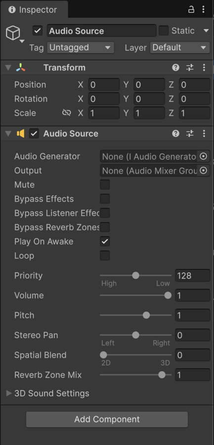 The Audio Source Inspector window