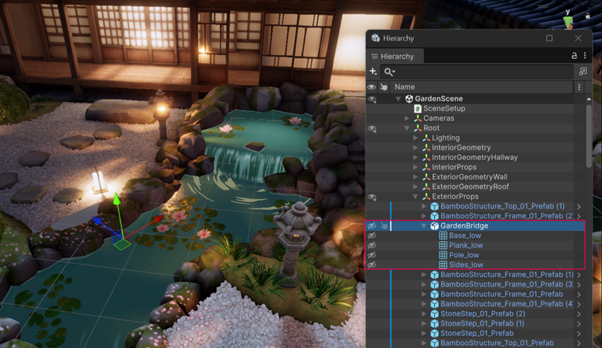 The selected GameObject has its scene visibility disabled, so its not visible in the Scene view.