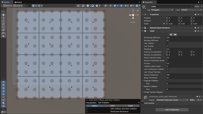 Selecting cloth particles using click and drag