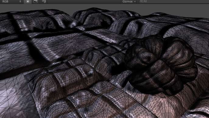 Constant amount of tesselation applied to triangles.