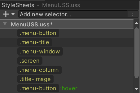 Style Sheets panel With Selectors