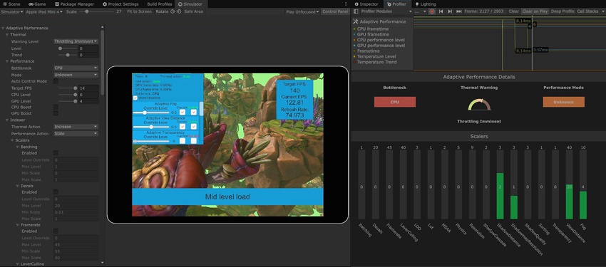 Adaptive Performance capturing performance metrics in the Device Simulator.