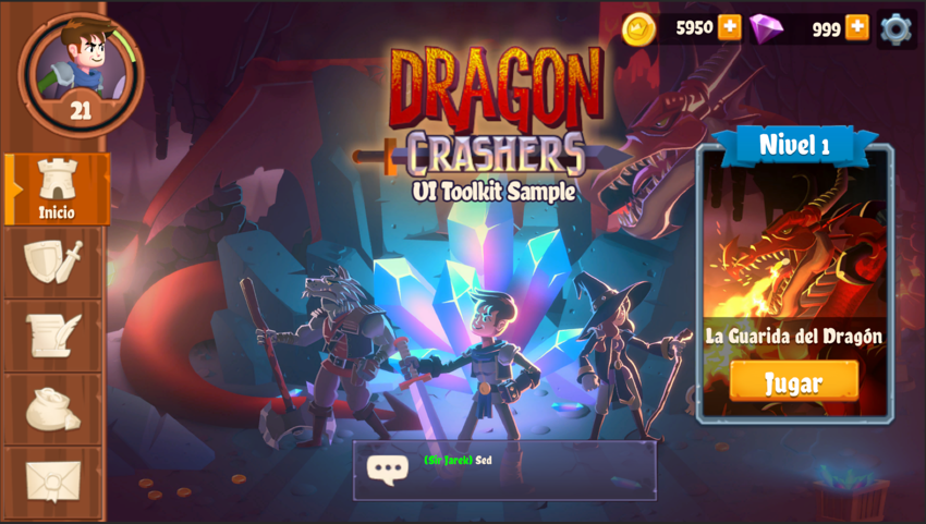 An example of Spanish localization in UI Toolkit Sample - Dragon Crashers