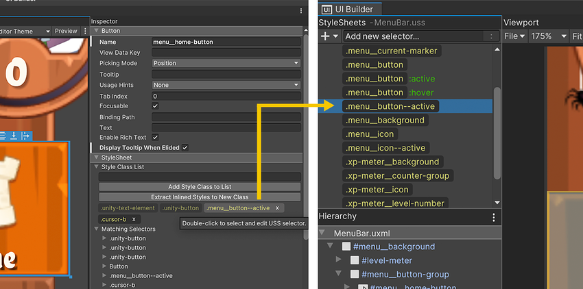 Double-click the Style Class in the Inspector to ensure its active