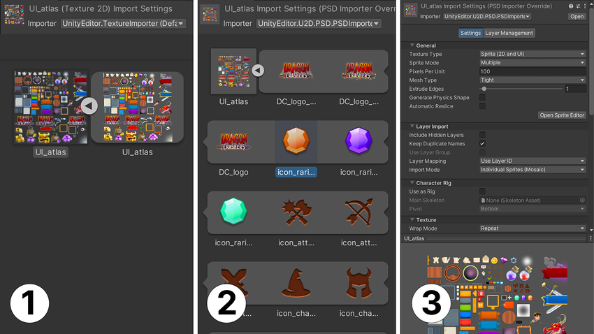 Switch to the PSD Importer to give yourself more import options.