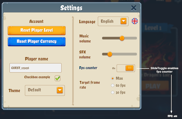 The stylized slide toggle from UI Toolkit Sample -- Dragon Crashers