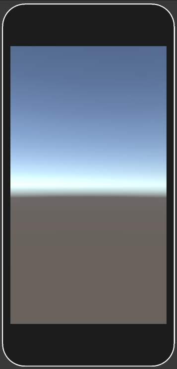 iPhone 8 overlay, displaying Unity’s default skybox filling the area of the iPhone 8 screen where you can tap