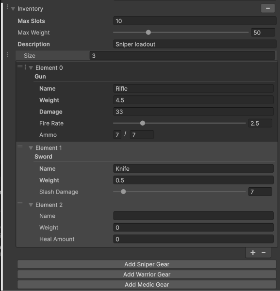 An inventory property drawer example