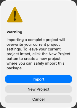 Dialog for importing a complete project