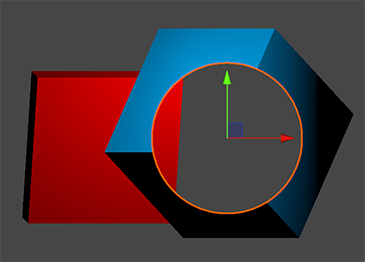 This shows the result of selecting Visible Outside Mask. Only the part of the blue cube that doesnt overlap the Sprite mask is rendered and visible. A bit of the red cube is visible through blue cube where it isnt rendered.