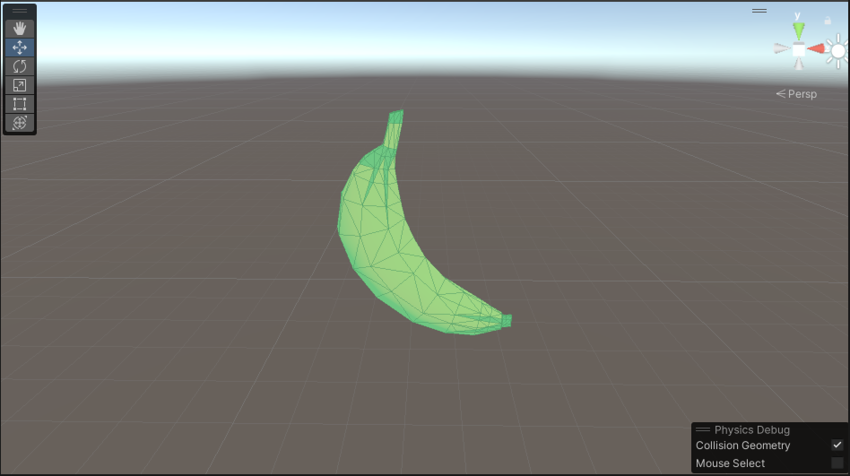 A concave Mesh collider on a banana-shaped GameObject.
