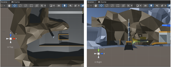 The same Scene viewed in top and right view, in orthographic mode