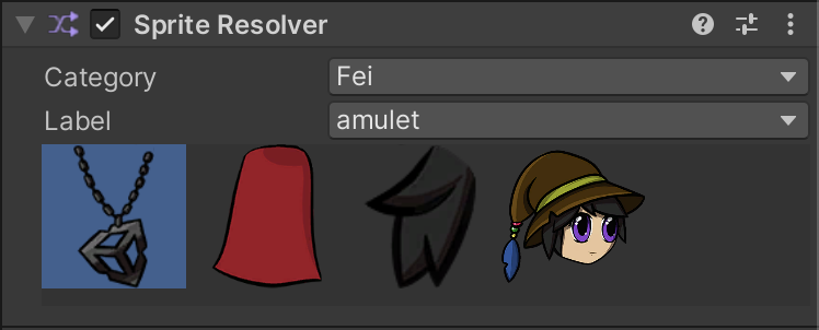 The Label drop-down menu displays display thumbnails of the four sprites contained in the category.
