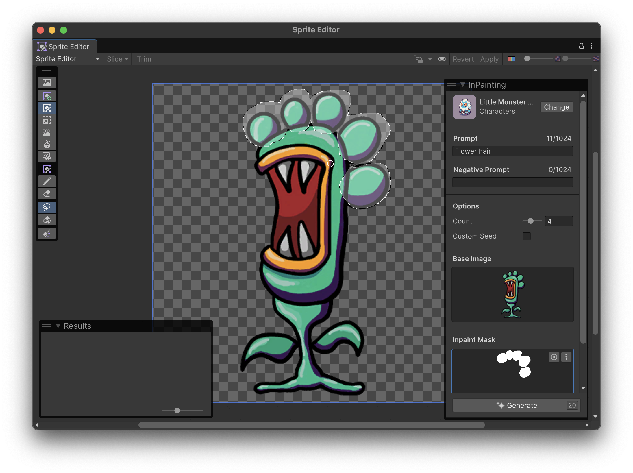 A sprite of a plant monster, with mask outlines around the nodules on its head.