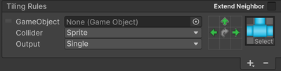The Tiling Rules section of the Rule Tile Inspector window, with a rule that paints a pipe sprite when the same rule tile is above, on the left, and on the right.