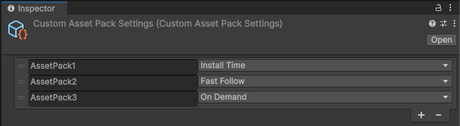 Custom Asset Pack settings