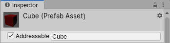 Marking an asset as Addressable in the Inspector window.