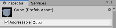 Marking an asset as Addressable in the Inspector window.
