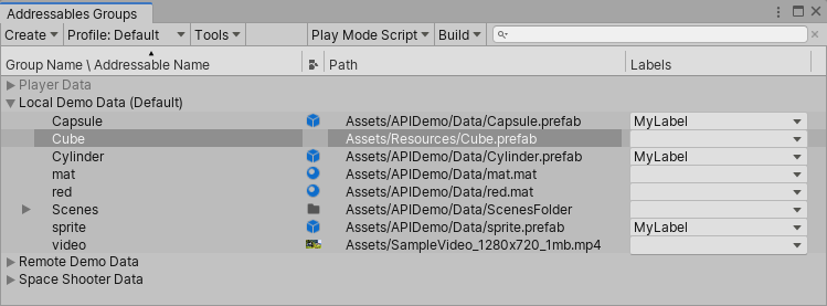 Marking an asset as Addressable in the Addressables Groups window.