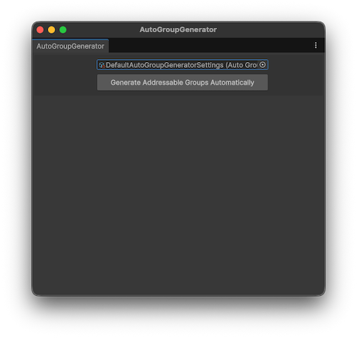 The Auto Group Generator window with a settings file selected.