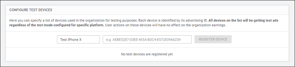 Registering a test device