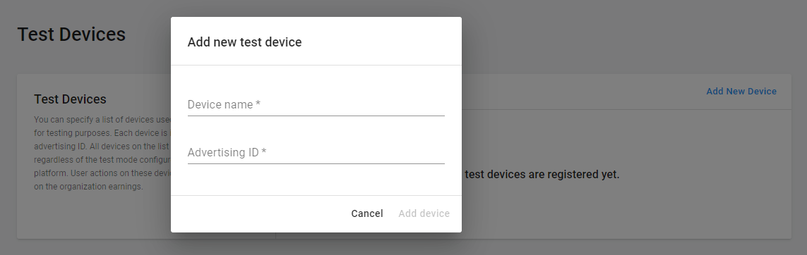 Registering a test device