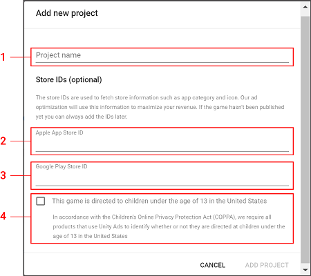 New Project configuration menu