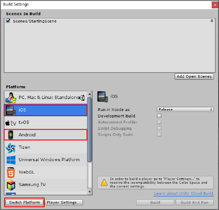Setting build targets in the Unity Editor