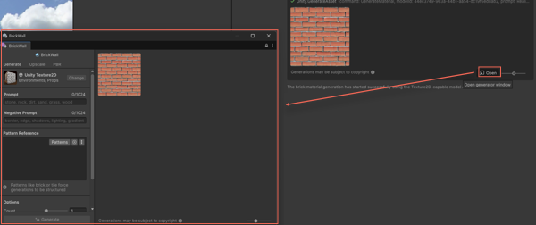 Assistant window with an Open button that launches the corresponding Generator window for refinement.