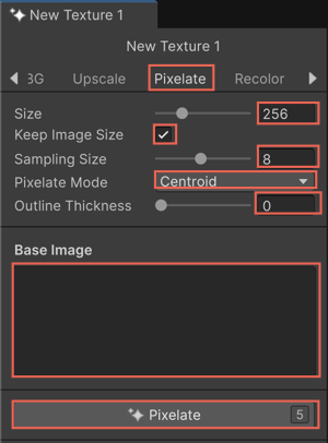Pixelate tab showing the fields to adjust