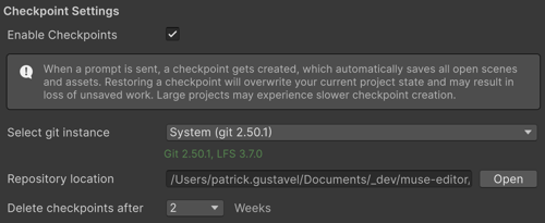 The Assistant Preferences window showing options to configure checkpoints