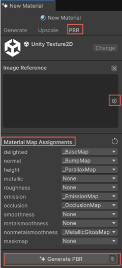 Generator window with fields to add effects to a material surface