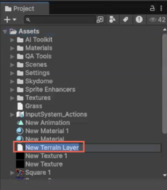Project window with the new Terrain layer asset