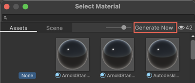 The Select Material window with the Generate New button