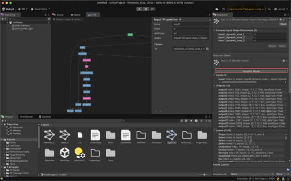Unity Editor with the model and Visualize Model button highlighted