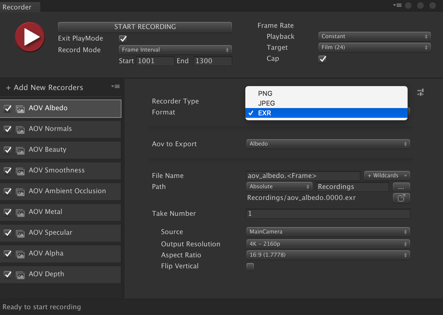 Select the file format of the AOV Image Sequence