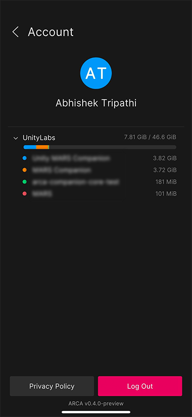 Unity AR Mobile Companion Profile View