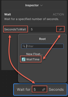 Use the node Inspector window to edit additional parameters