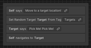 Sequence stack of actions: speak, choose target, speak, and move to target